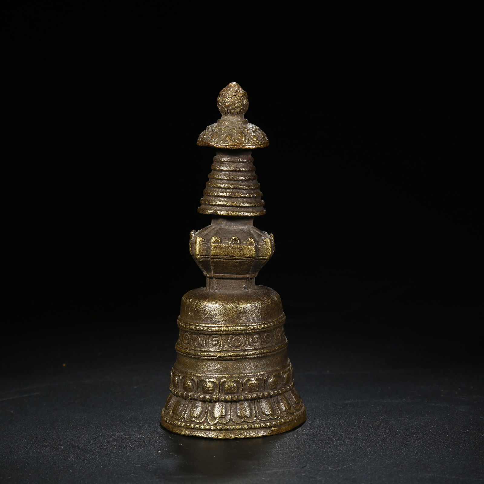 A BRONZE STUPA: Bronze stupa