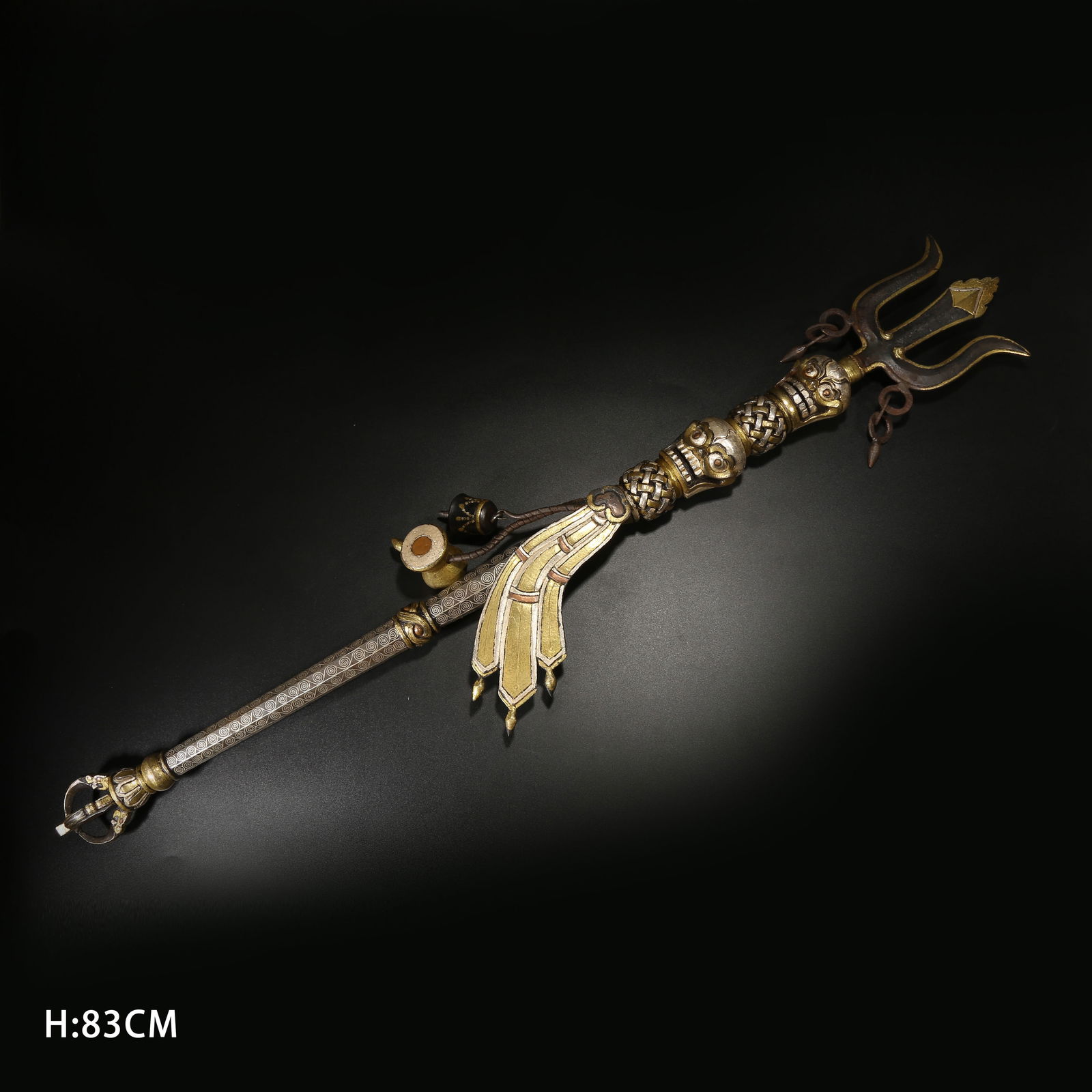 A IRON STAFF WITH GOLD AND SILVER INLAY: Iron Staff with Gold and Silver Inlay