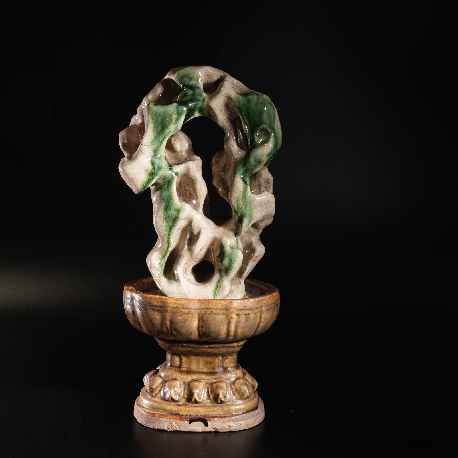 A WHITE-GLAZED AND GREEN-SPLASHED LANDSCAPE (SHAN ZI) DISPLAY PIECE (1 of 9)