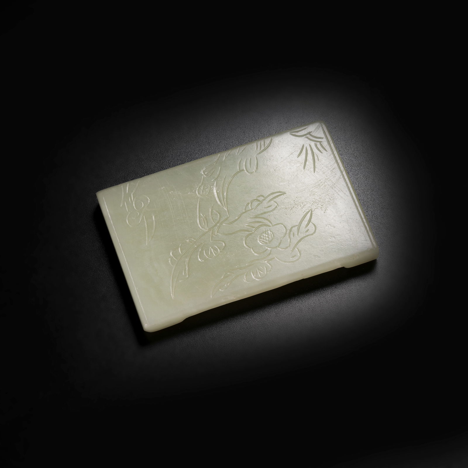 A HETIAN JADE FLORAL MOTIF INK REST: Hetian Jade Floral Motif Ink Rest