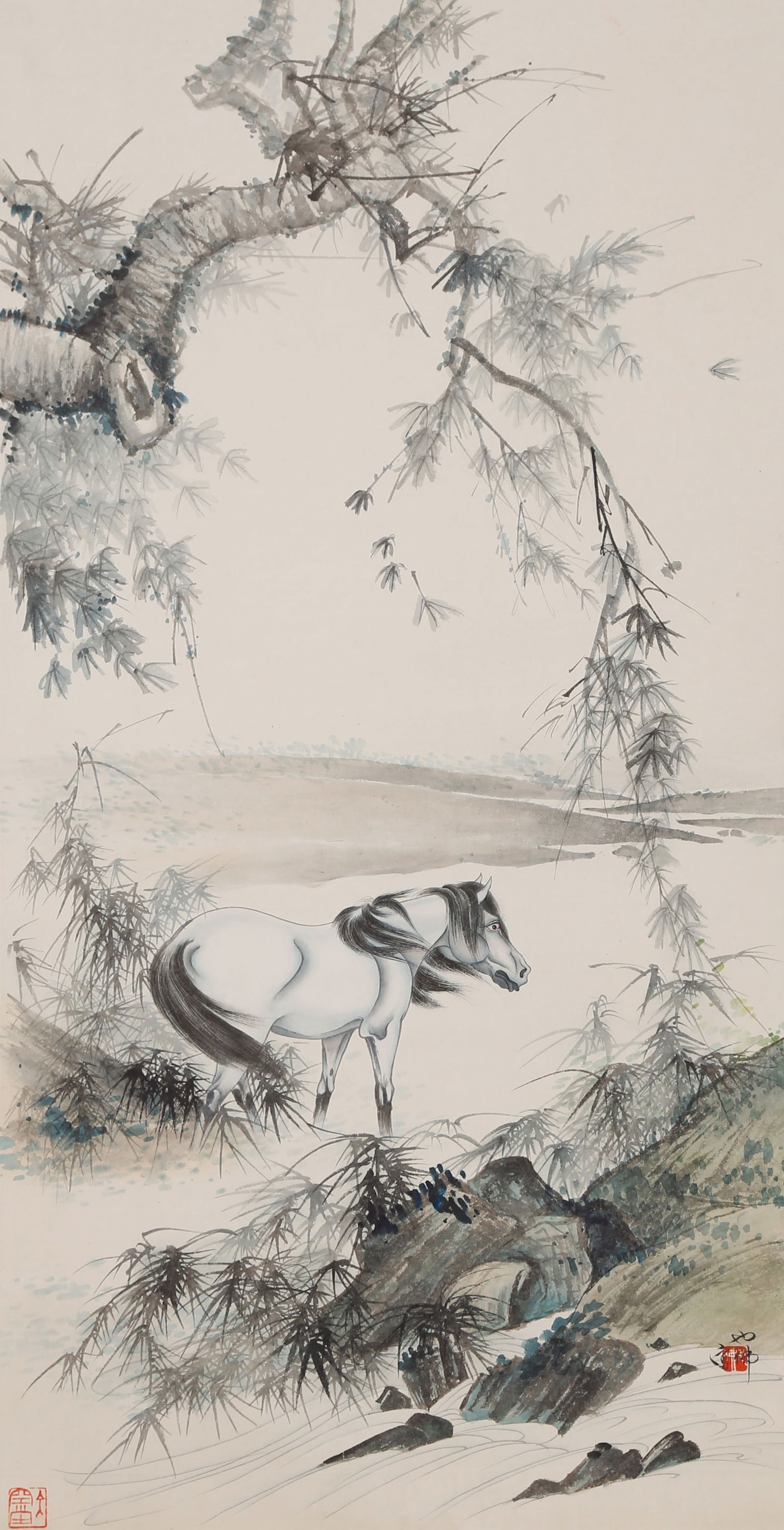 A GALLOPING HORSE PAINTING ON PAPER BY HU YEFU.胡也佛: Galloping Horse Painting on Paper by Hu Yefu.胡也佛