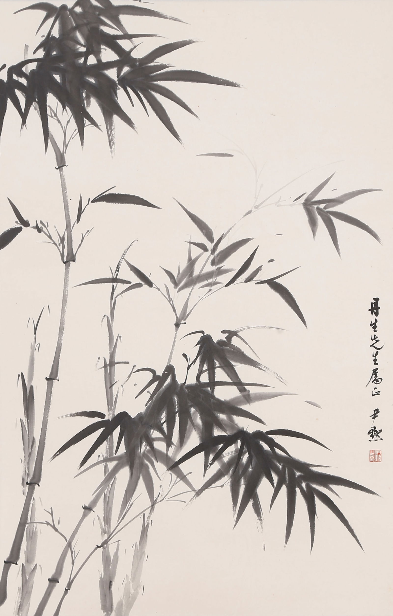 A BAMBOO PAINTING ON PAPER BY SHEN YINMO.沈尹默: Bamboo Painting on Paper by Shen Yinmo.沈尹默