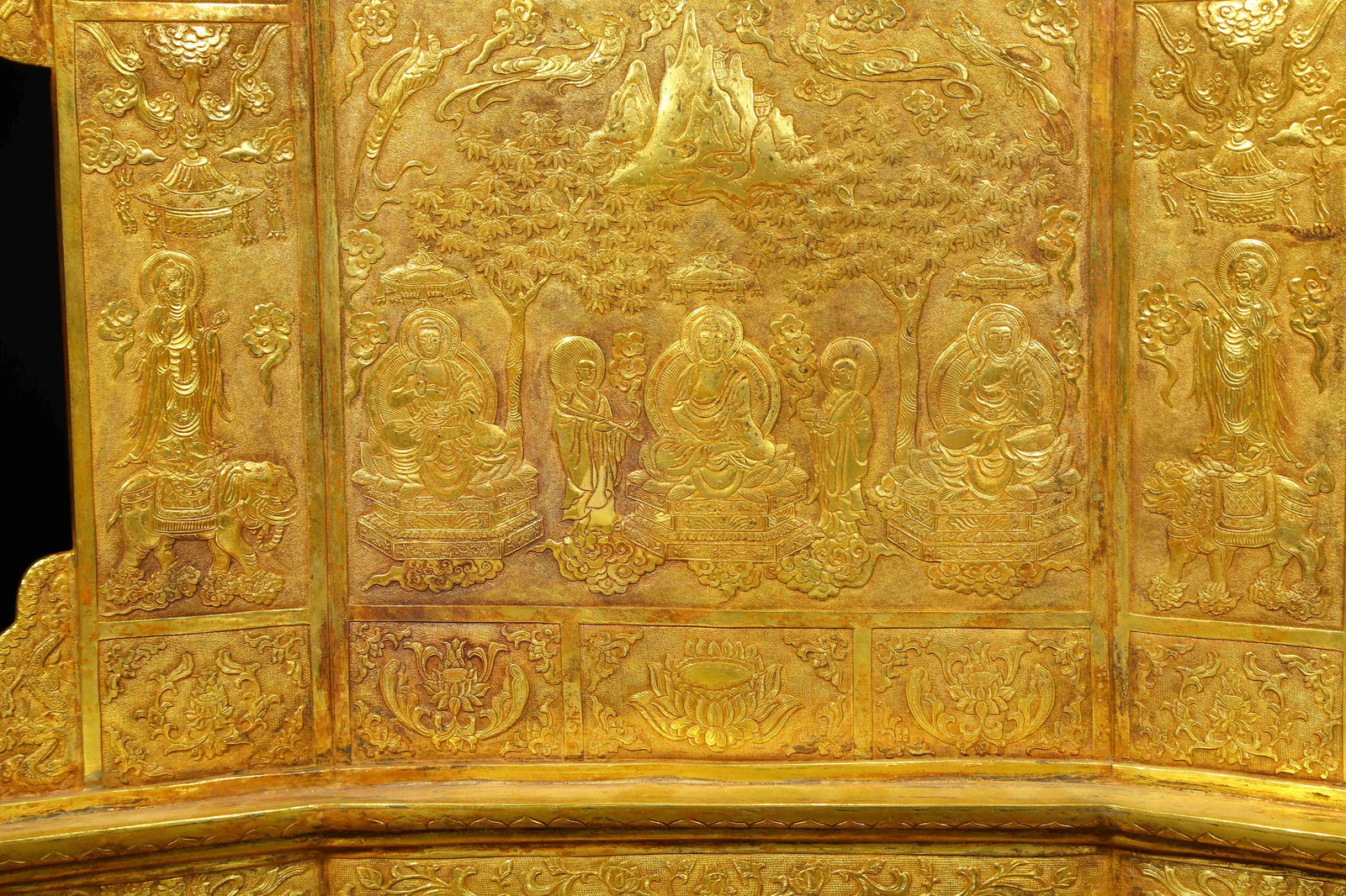 A GILT BRONZE BUDDHIST IMAGE PANEL SCREEN - 4