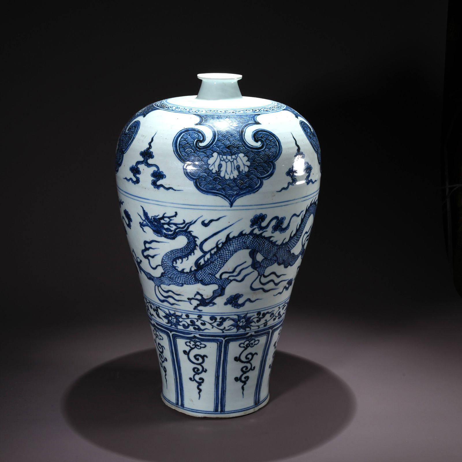 A BLUE-AND-WHITE MEIPING VASE WITH CLOUD AND DRAGON MOTIFS (1 of 11)