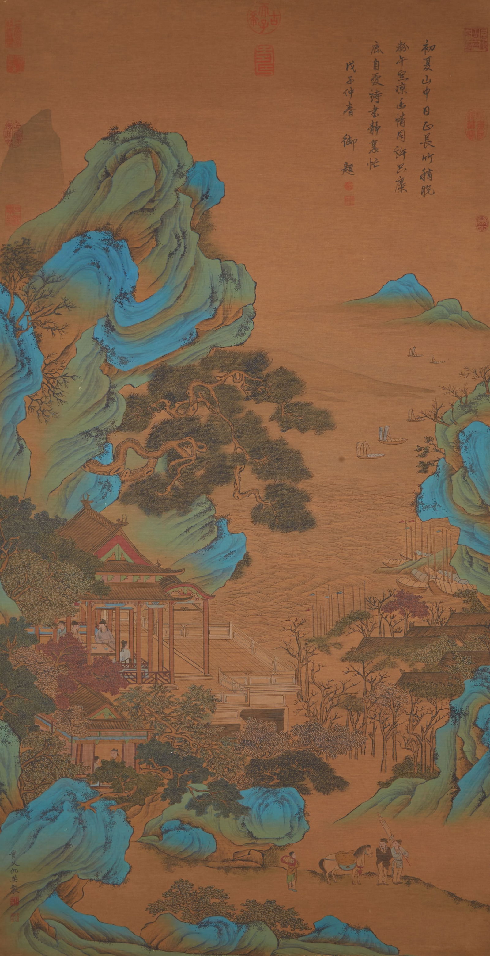 A LANDSCAPE PAINTING ON SILK BY QIU YING.仇英: Landscape Painting on Silk by Qiu Ying.仇英