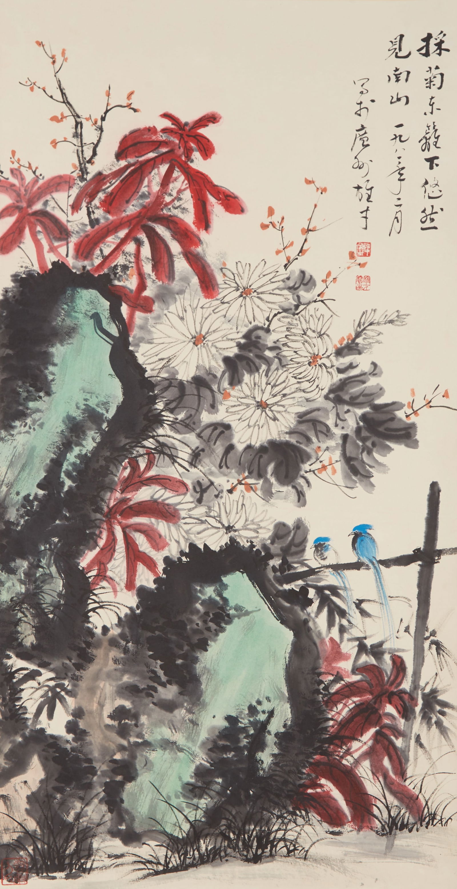 A FLOWER-AND-BIRD PAINTING ON PAPER BY LI XIONGCAI.黎雄才 (1 of 11)