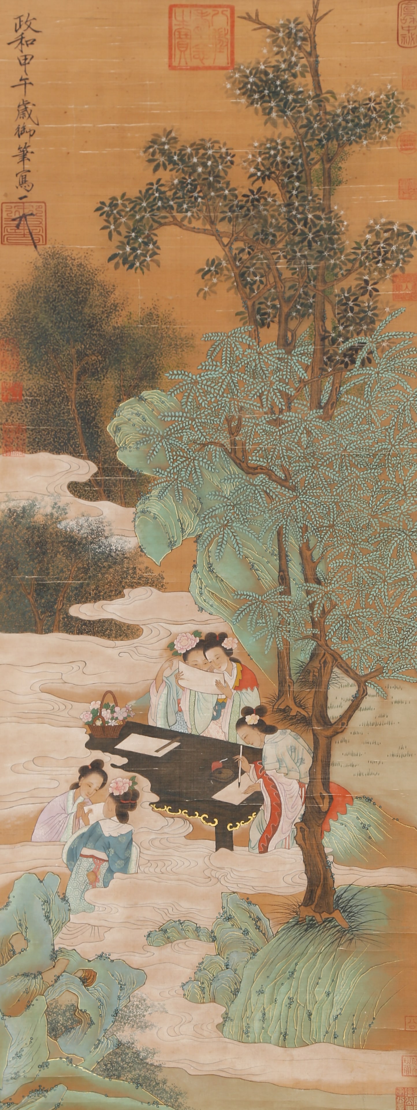 A FIGURE STORY PAINTING ON SILK BY SONG HUIZONG.宋徽宗 (1 of 9)