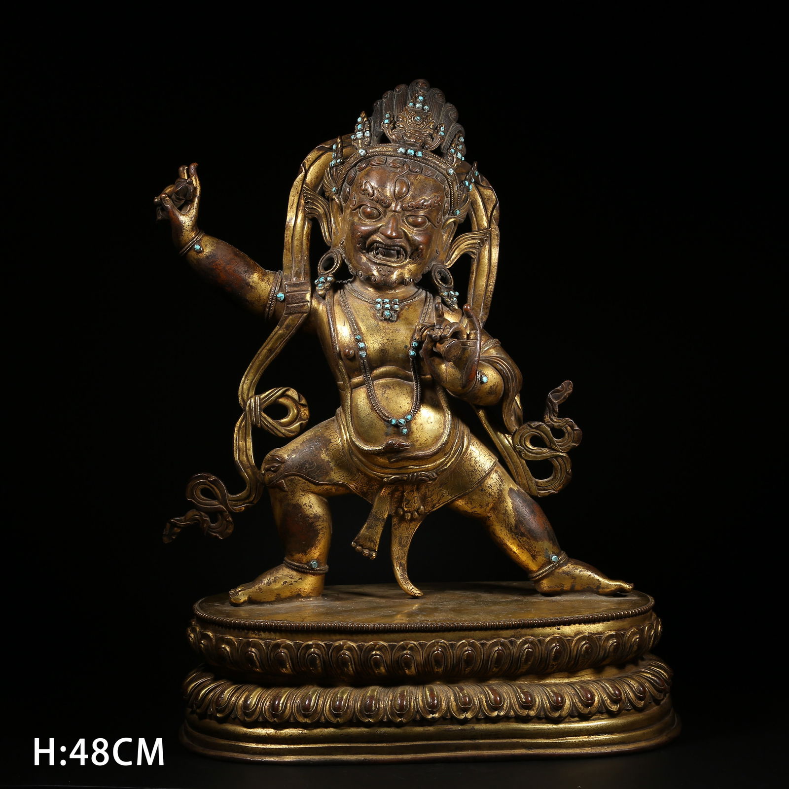 A GILT BRONZE VAJRA-HOLDER BODHISATTVA STATUE: Gilt Bronze Vajra-Holder Bodhisattva Statue