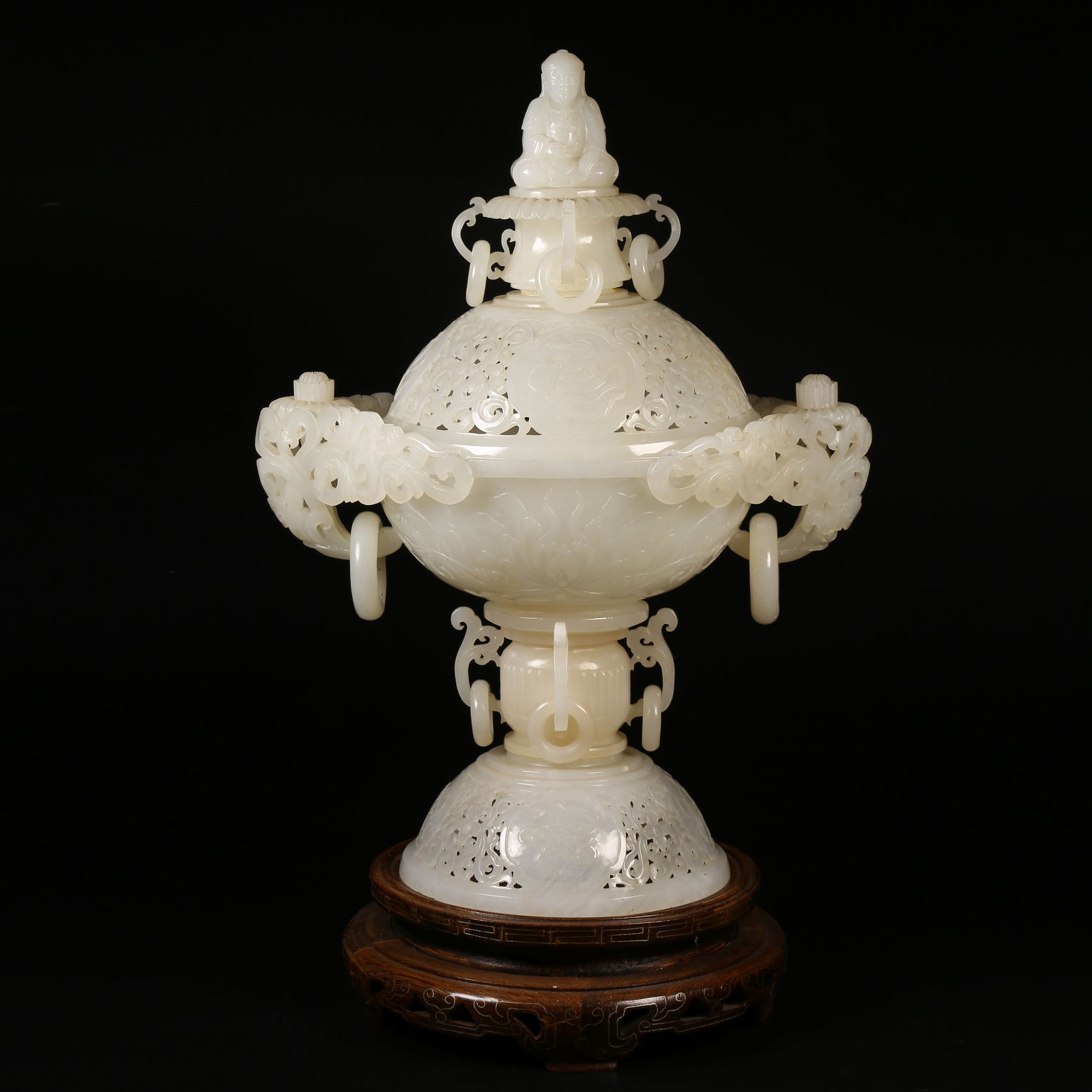 A HETIAN WHITE JADE CLOISONNÉ EIGHT-TREASURE MOTIF CENSER WITH INTERTWINED FLOWER PATTERN (1 of 11)