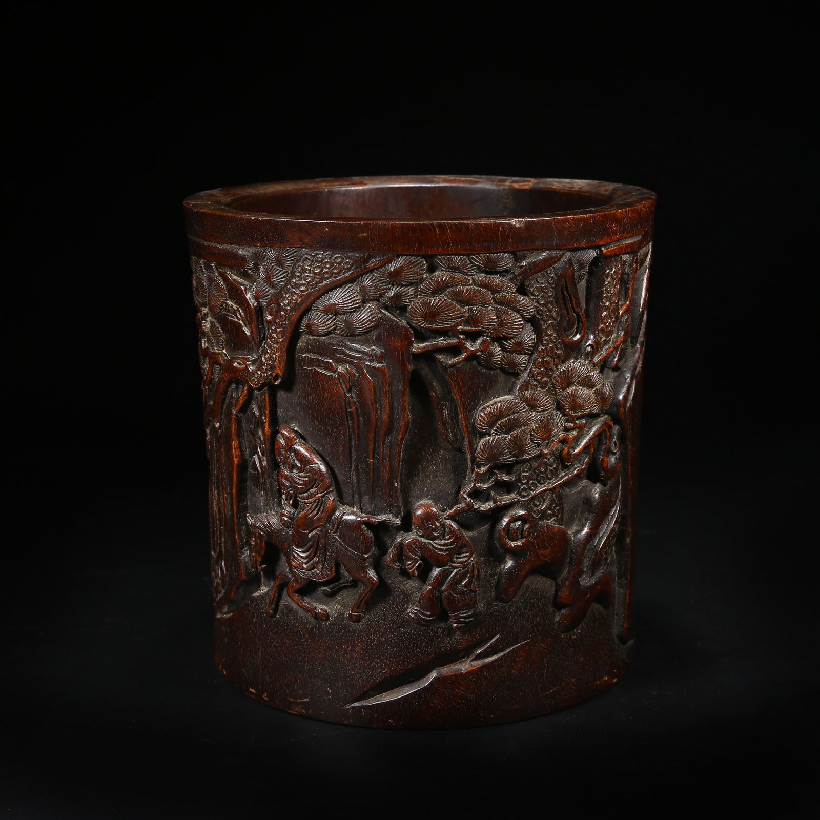 A ZITAN ROSEWOOD BRUSH POT WITH TRAVEL SCENE (1 of 9)