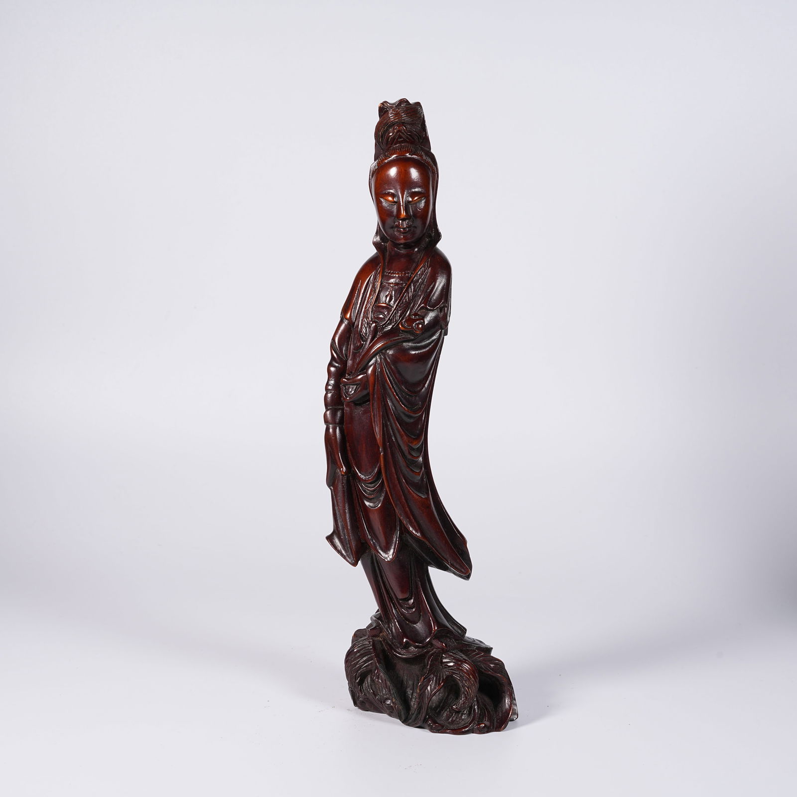 A HUANGHUALI WOOD STANDING GUANYIN FIGURE (1 of 9)