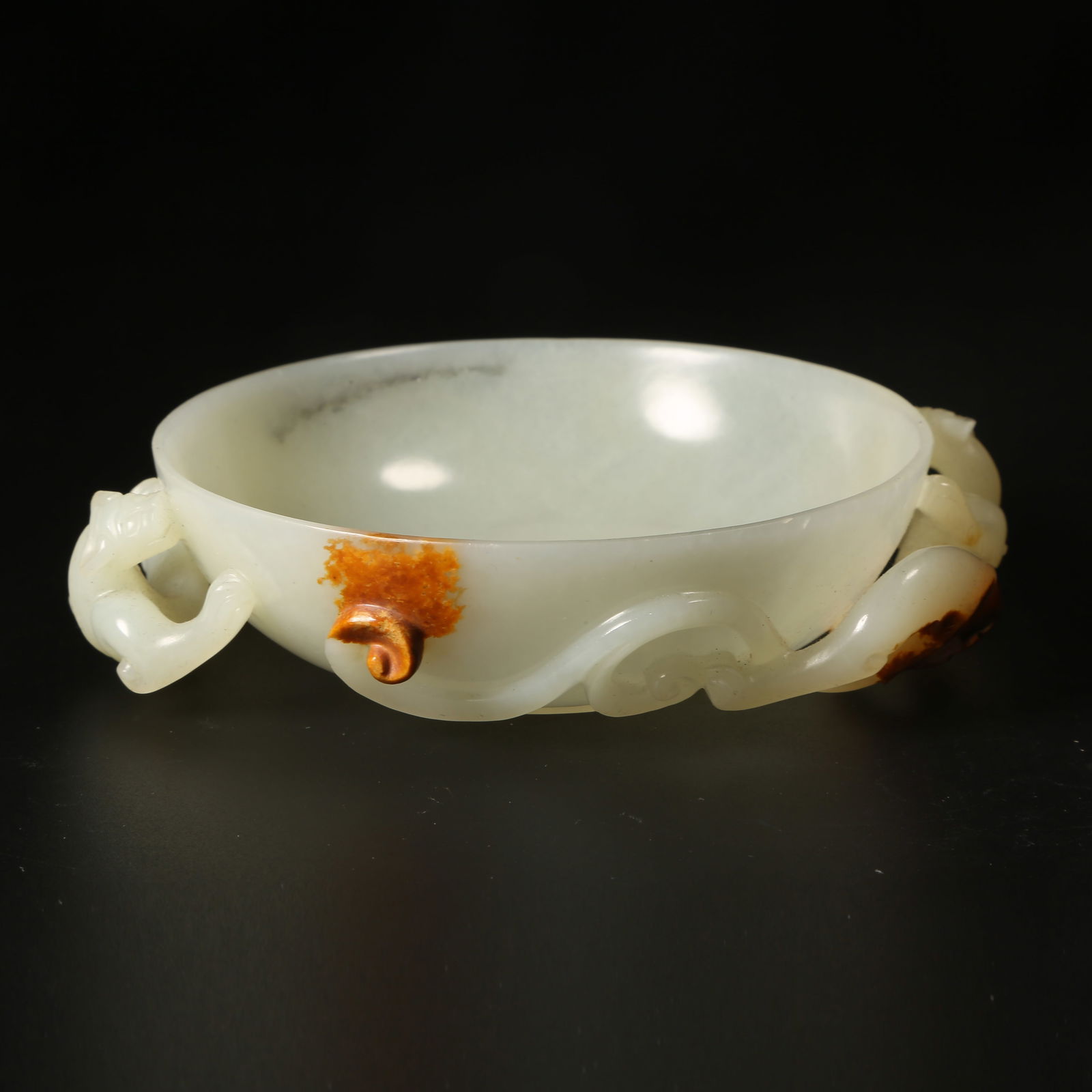A MEDIEVAL JADE CHILONG-MOTIF WATER VESSEL: Medieval Jade Chilong-Motif Water Vessel