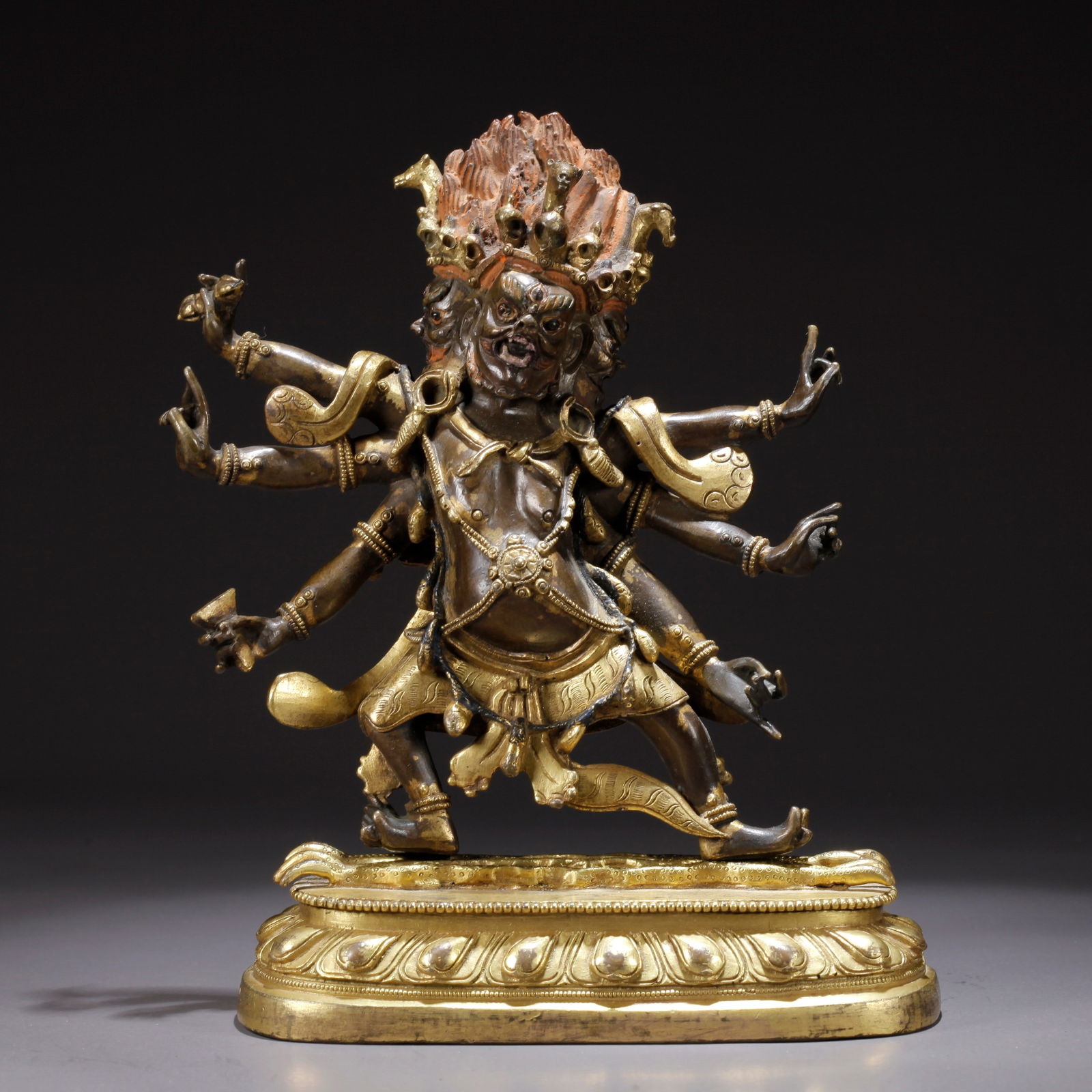 A GILDED BRONZE SIX-ARMED HAYAGRIVA (HORSE-HEADED) WISDOM KING STATUE (1 of 9)