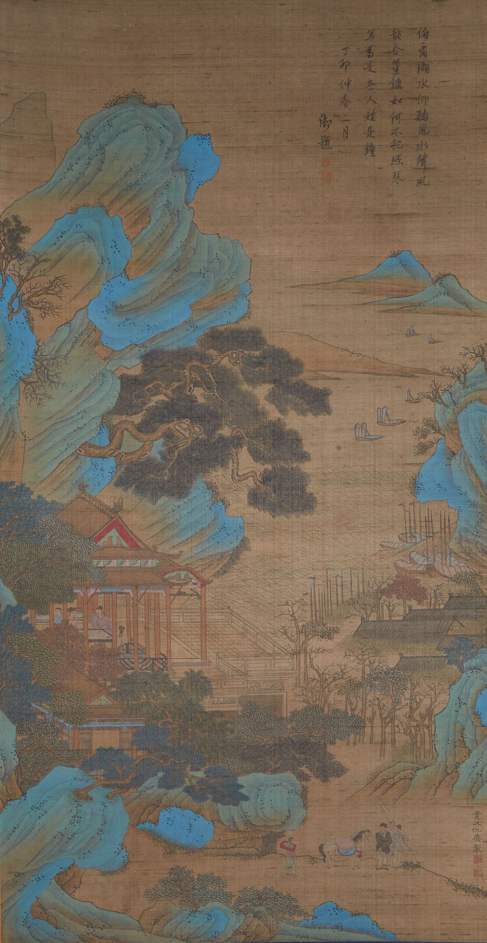 A LANDSCAPE PAINTING ON SILK BY QIU YING.仇英: Landscape Painting on Silk by Qiu Ying.仇英