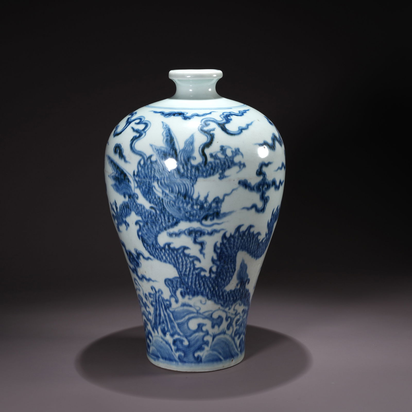 A BLUE-AND-WHITE MEIPING VASE WITH SEA DRAGON MOTIFS (1 of 9)