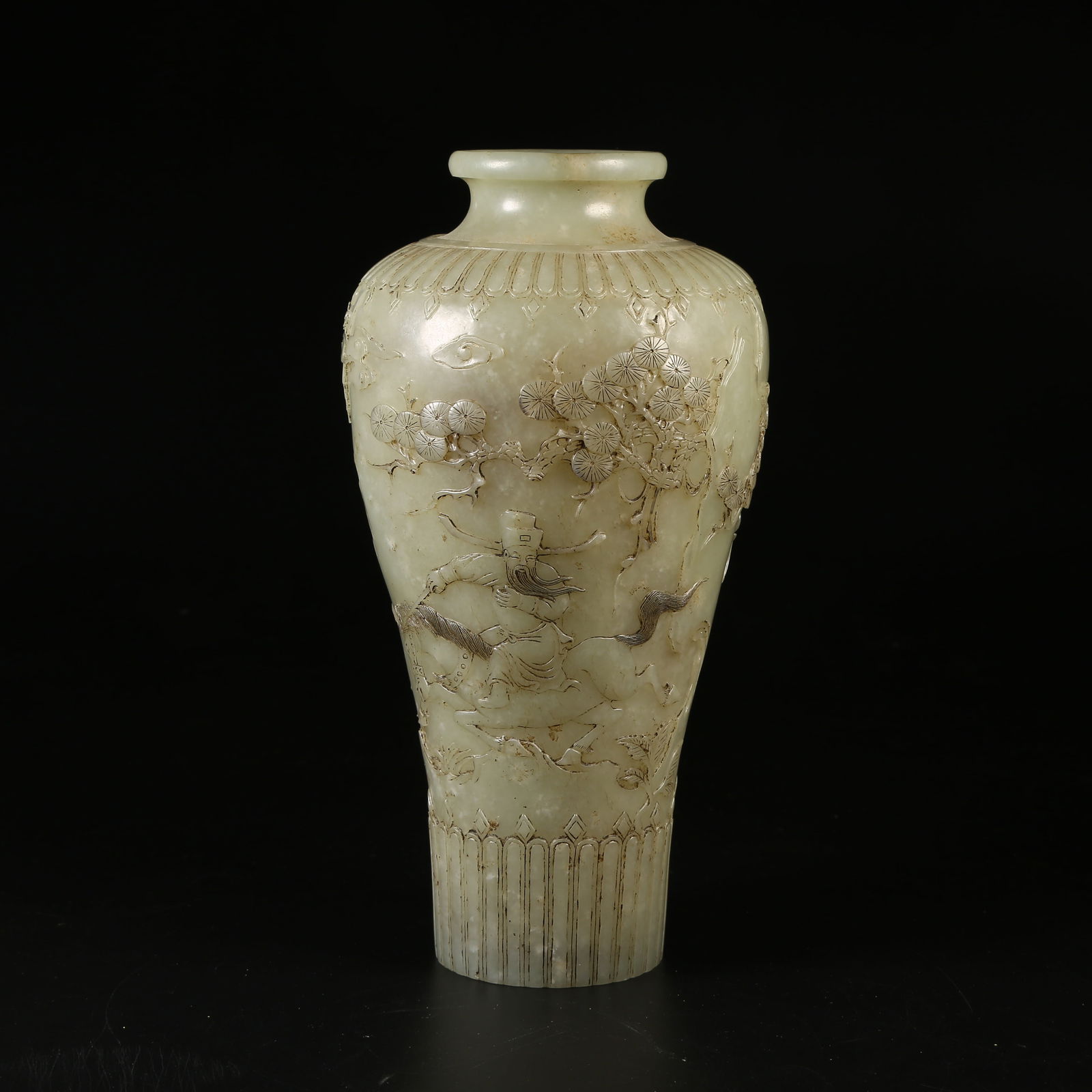 A ANCIENT JADE HORSE AND FIGURE STORY MOTIF PLUM VASE (1 of 9)