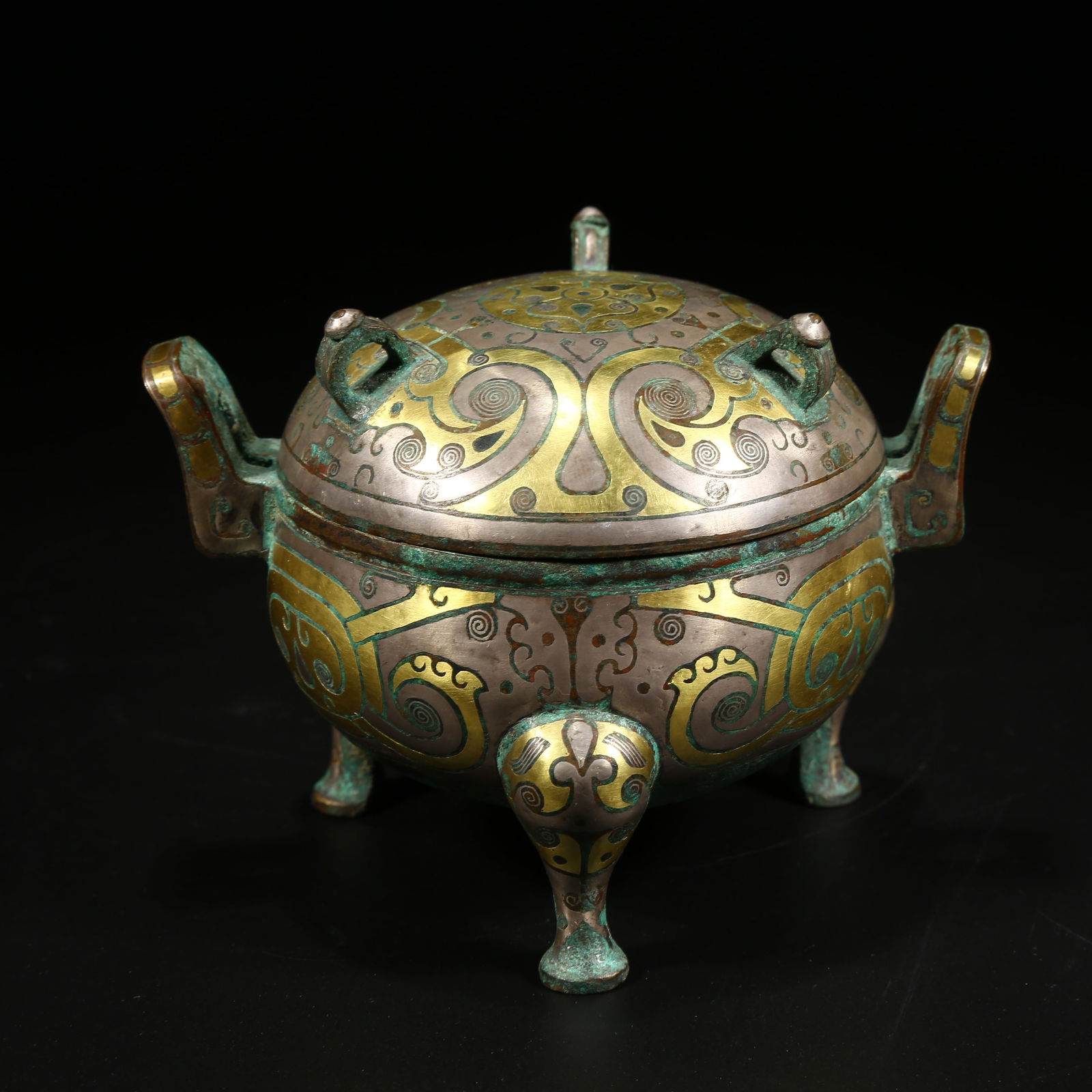 A BRONZE DING-STYLE CENSER INLAID WITH GOLD AND SILVER (1 of 8)