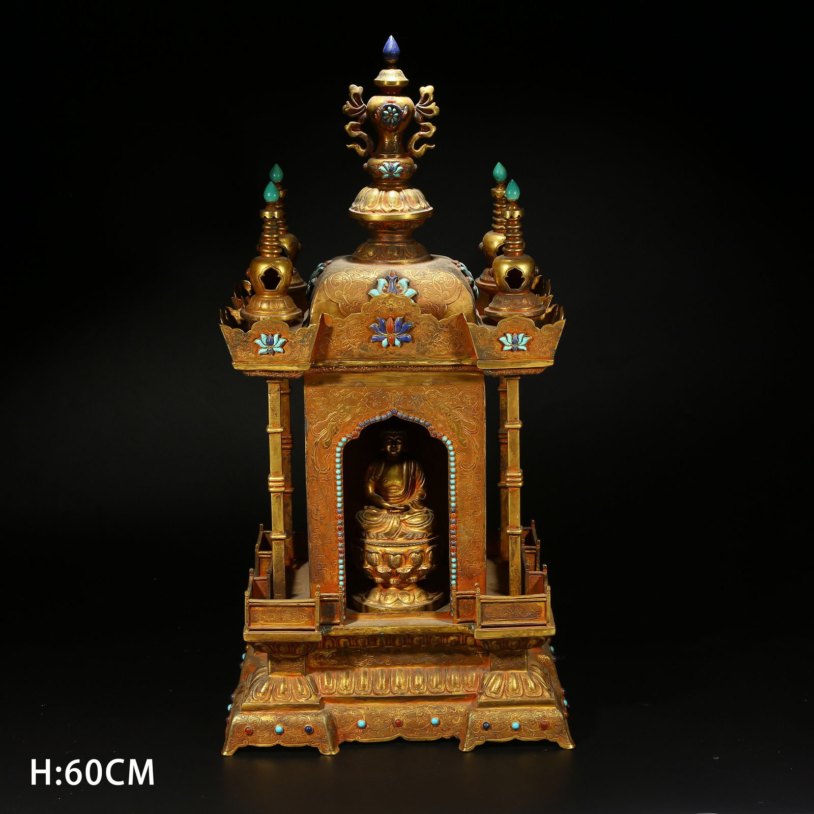 A GILT BRONZE BUDDHIST SHRINE: Gilt bronze Buddhist shrine