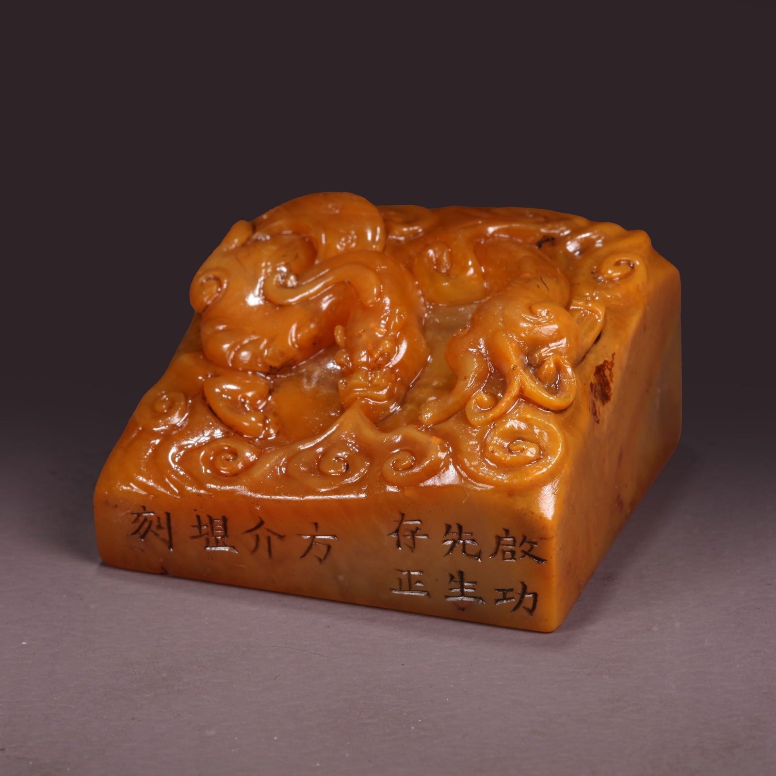 A SHOUSHAN TIANHUANG STONE SEAL WITH CHI-DRAGON HANDLE (1 of 9)