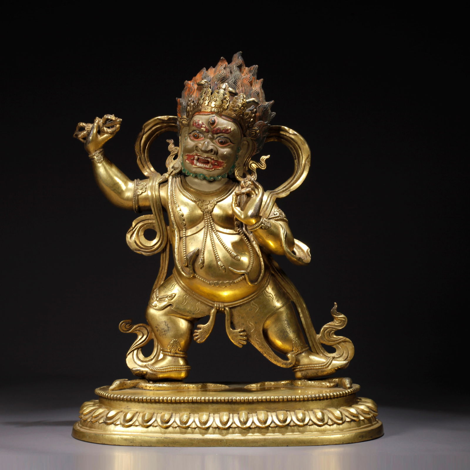 A GILDED BRONZE VAJRA-HAND BODHISATTVA STATUE: Gilded Bronze Vajra-Hand Bodhisattva Statue