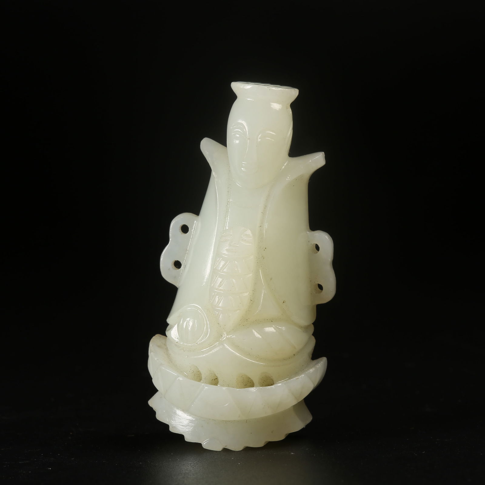 A HETIAN JADE DEITY FIGURE PENDANT: Hetian Jade Deity Figure Pendant