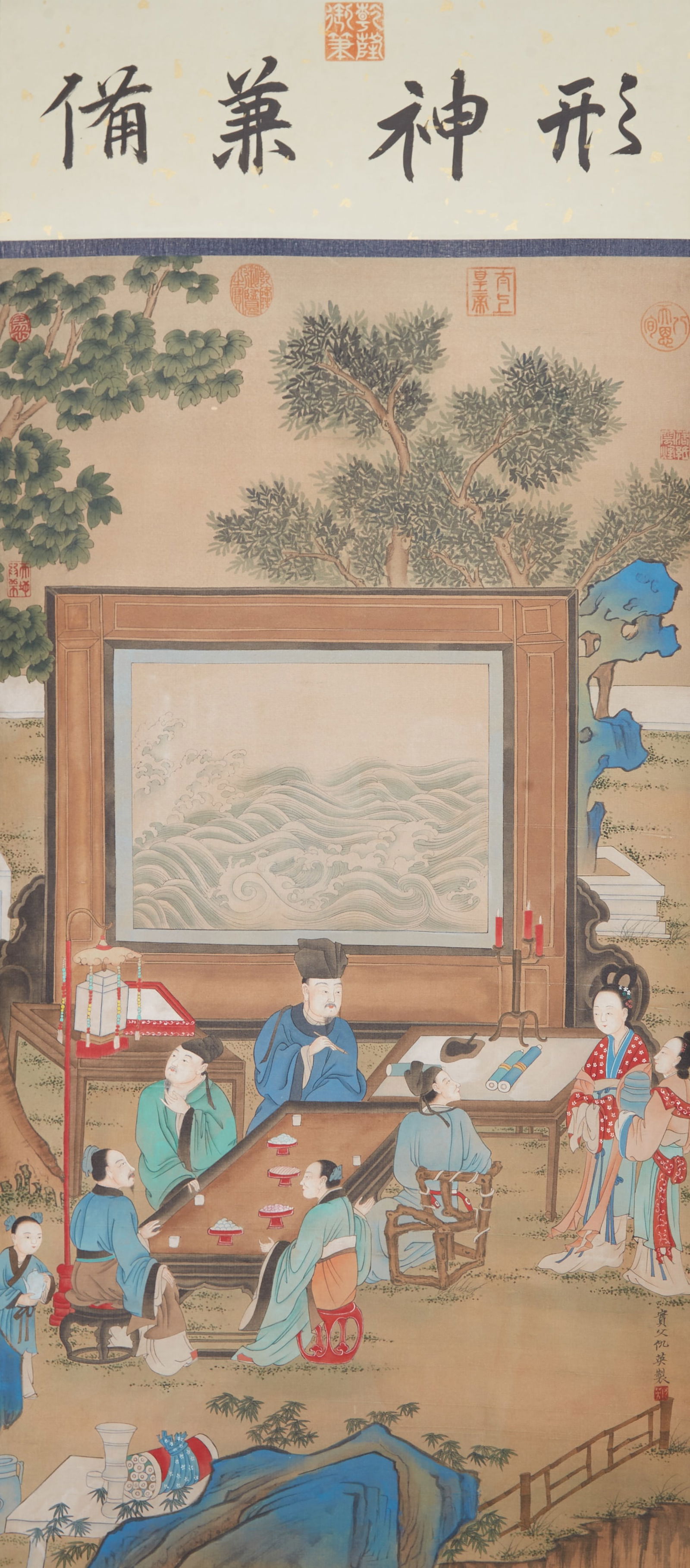 A FIGURE PAINTING ON SILK BY QIU YING.仇英: Figure Painting on Silk by Qiu Ying.仇英