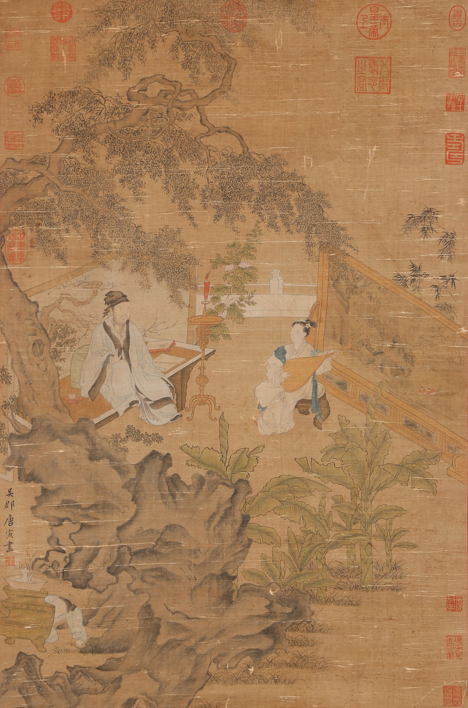 A FIGURE STORY PAINTING ON SILK BY TANG YIN.唐寅 (1 of 13)