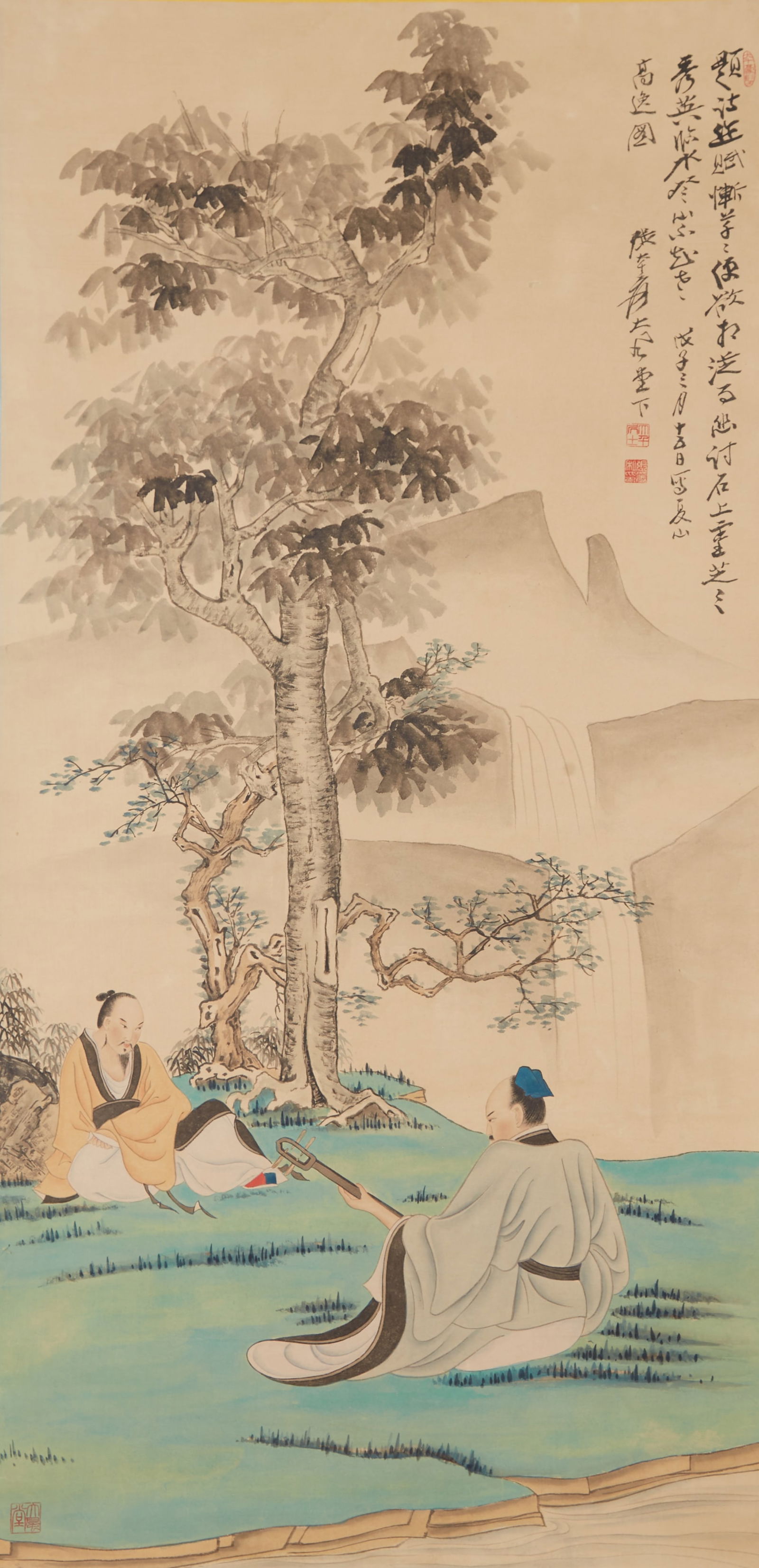 A SCHOLAR PAINTING ON PAPER BY ZHANG DAQIAN.張大千: Scholar Painting on Paper by Zhang Daqian.張大千