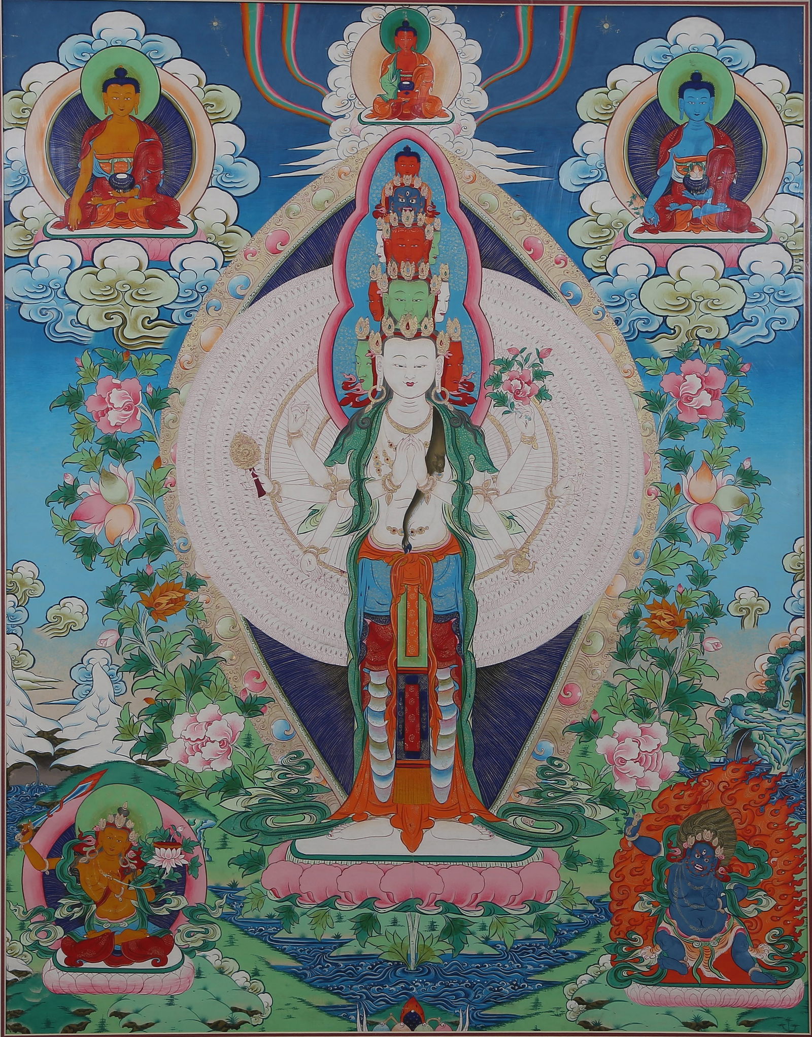 A ELEVEN-HEADED THOUSAND-ARMED AVALOKITESHVARA THANGKA (1 of 11)
