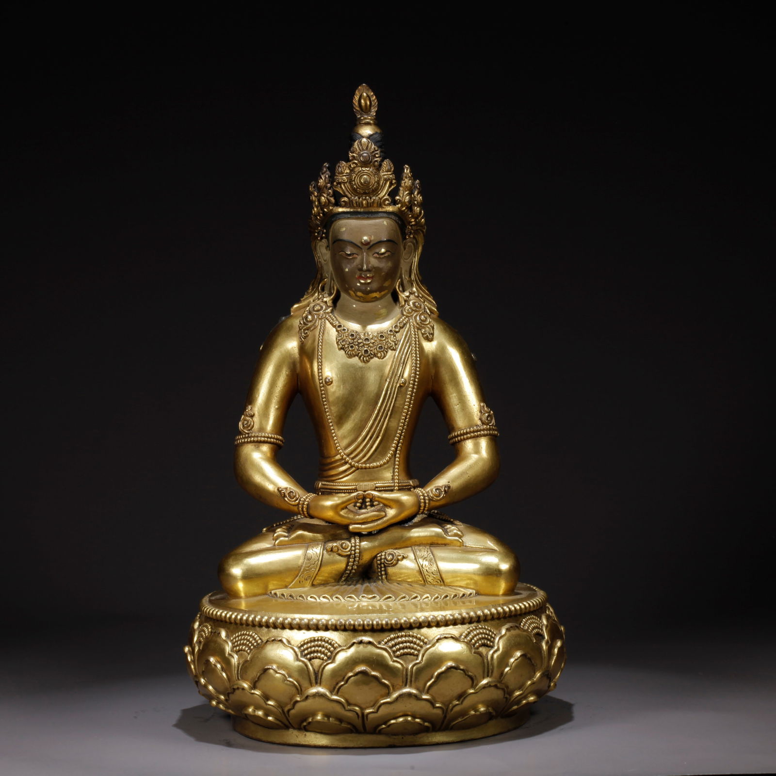A GILDED BRONZE AMITAYUS (INFINITE LIFE) BUDDHA STATUE: Gilded Bronze Amitayus (Infinite Life) Buddha Statue