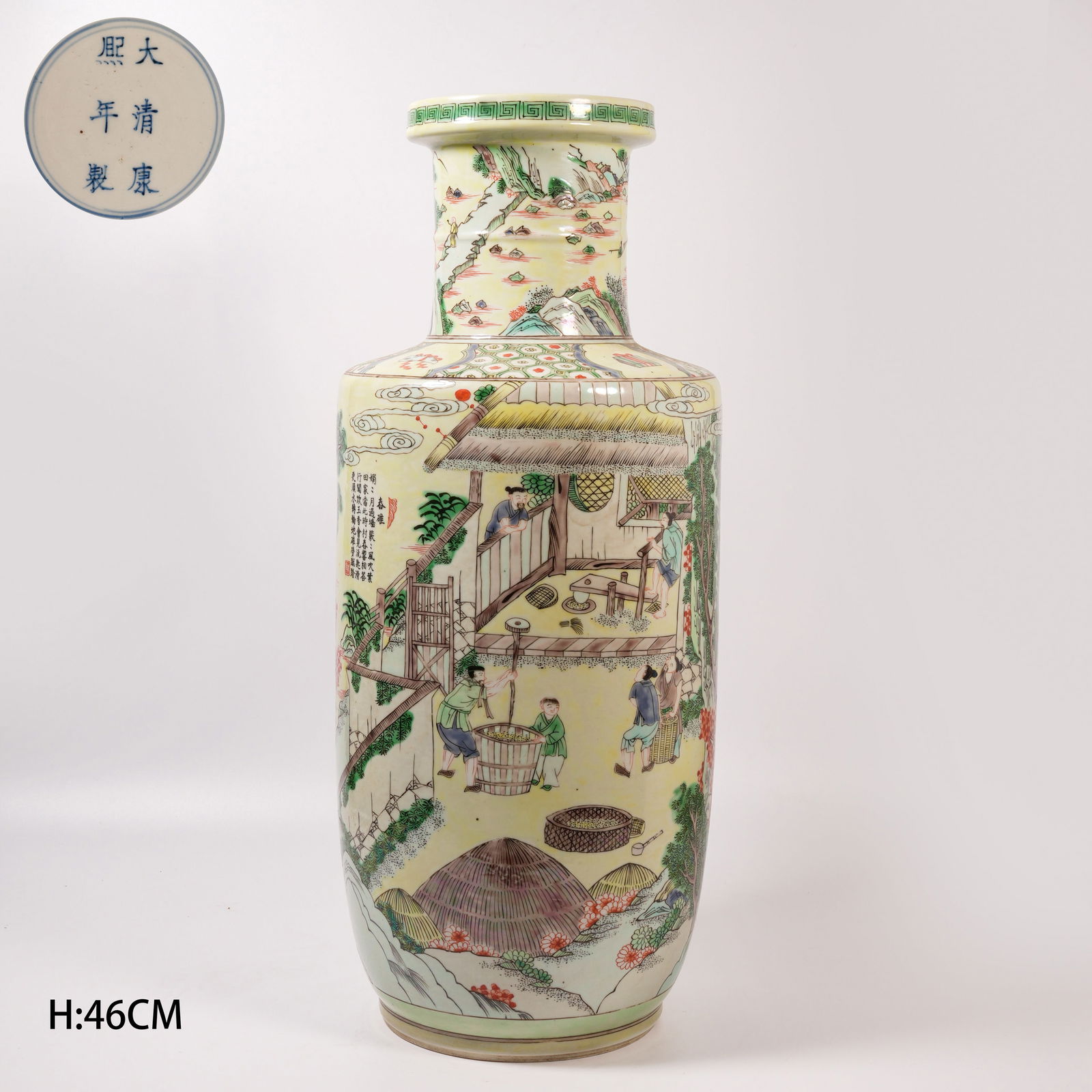 A WUCAI CLUB-SHAPED VASE WITH FIGURAL STORY SCENE (1 of 9)