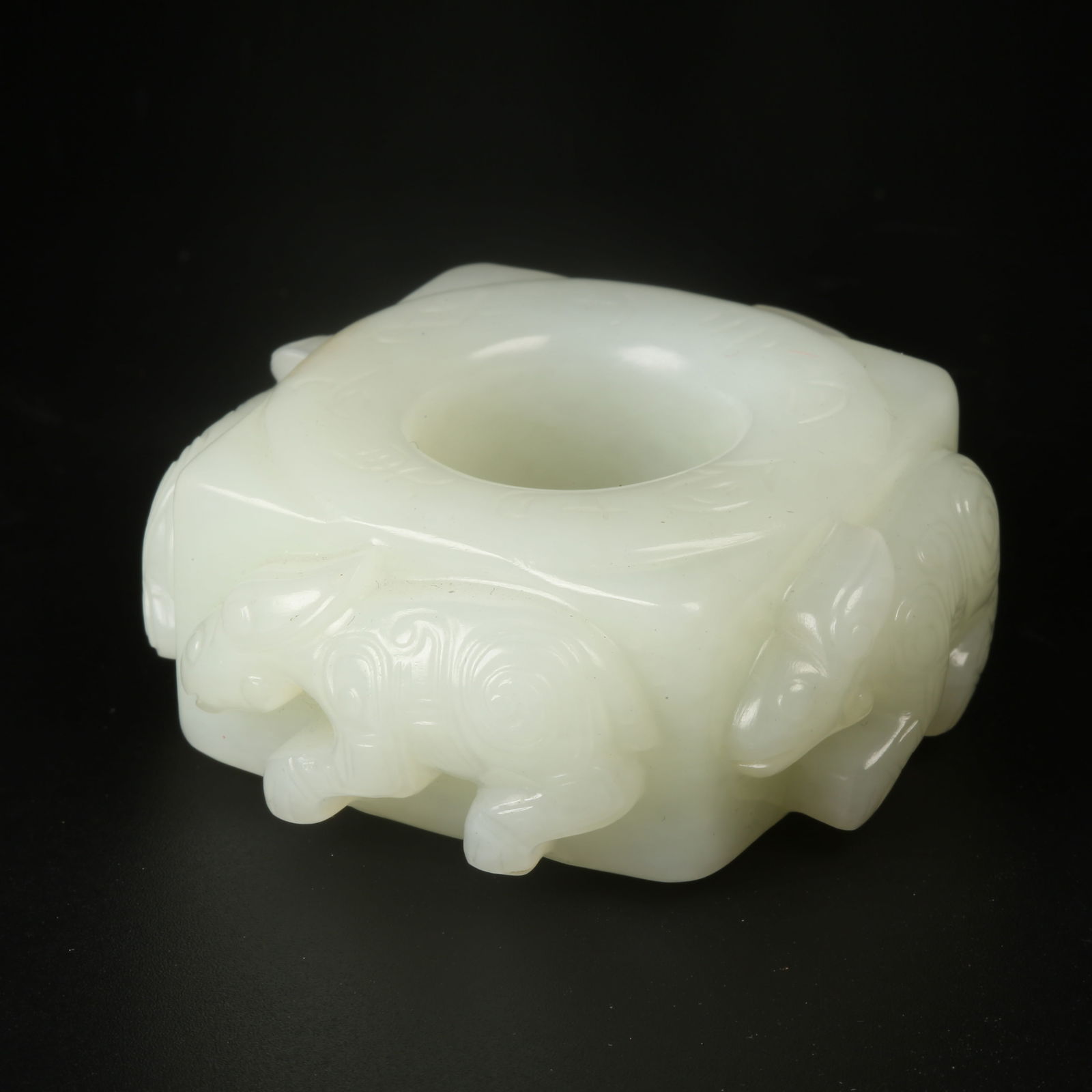 A HETIAN JADE CONG WITH AUSPICIOUS BEAST MOTIF (1 of 9)