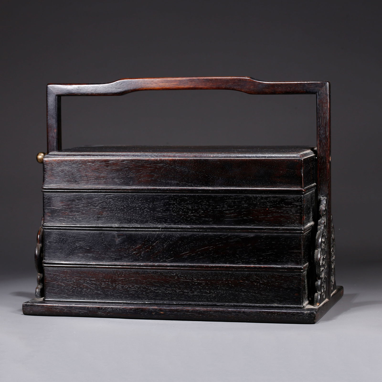 A ZITAN WOOD MULTI-TIERED FOOD CARRIER BOX: Zitan wood multi-tiered food carrier box