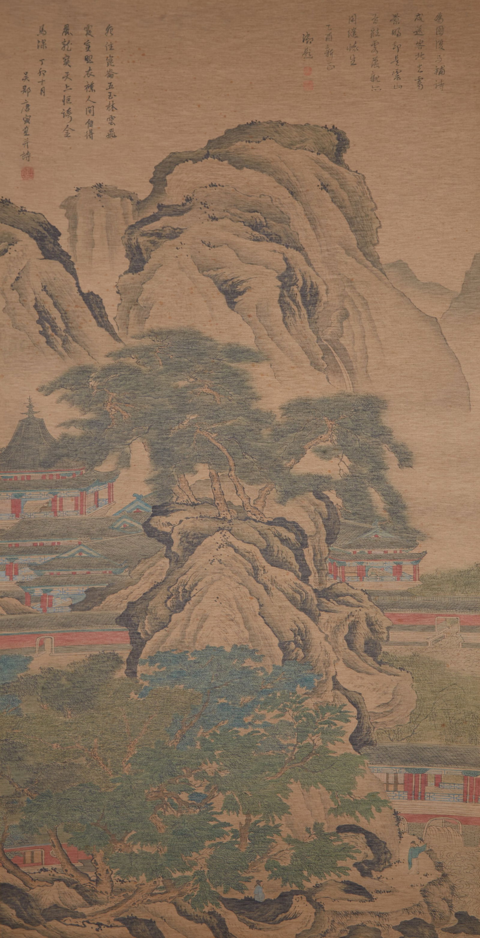 A LANDSCAPE WITH PAVILIONS ON SILK BY TANG BOHU.唐伯虎 (1 of 14)