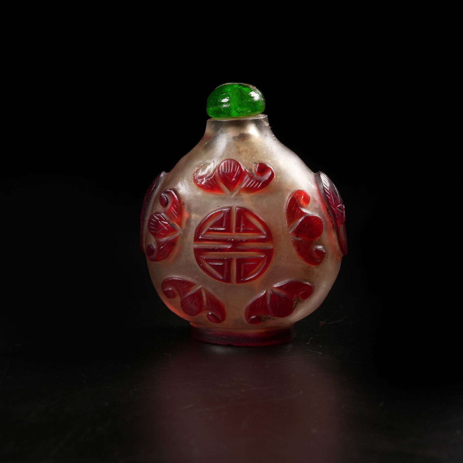 A CARVED HARDSTONE SNUFF BOTTLE WITH "FU SHOU SHUANGQUAN" MOTIFS (1 of 10)