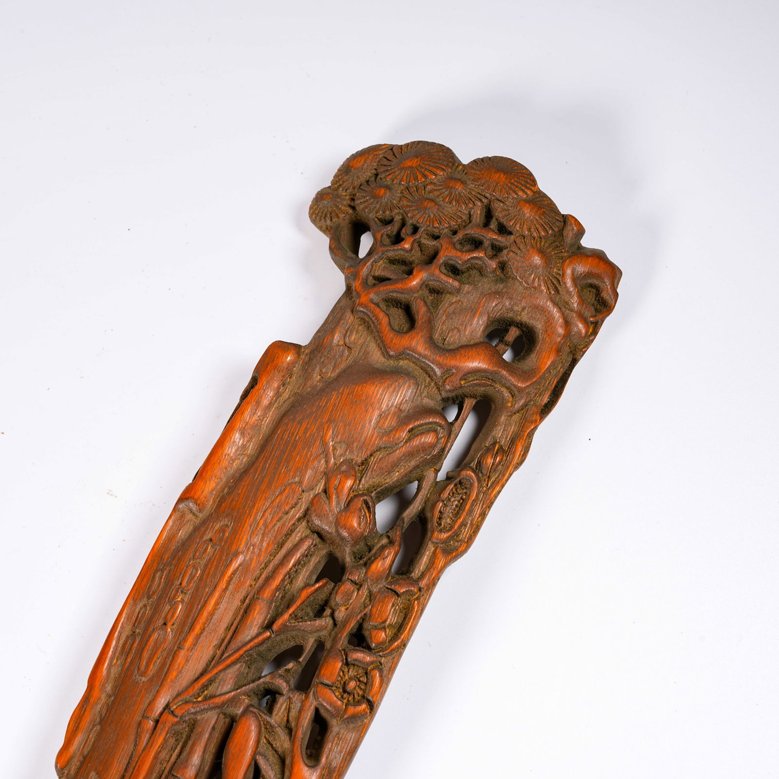 A BAMBOO CARVED FLORAL-PATTERN ARMREST - 2