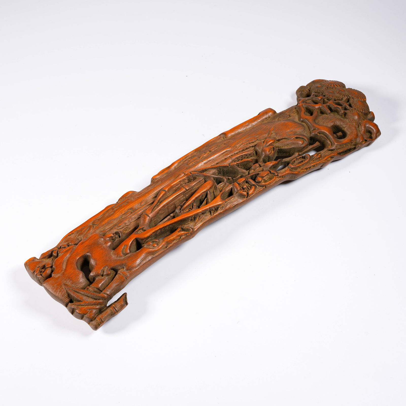A BAMBOO CARVED FLORAL-PATTERN ARMREST - 5