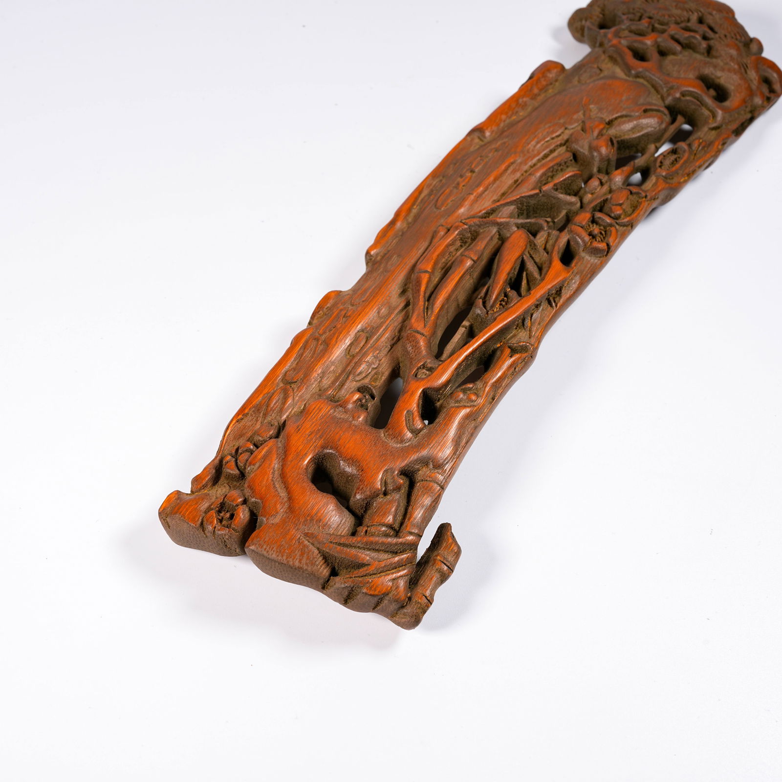 A BAMBOO CARVED FLORAL-PATTERN ARMREST - 6