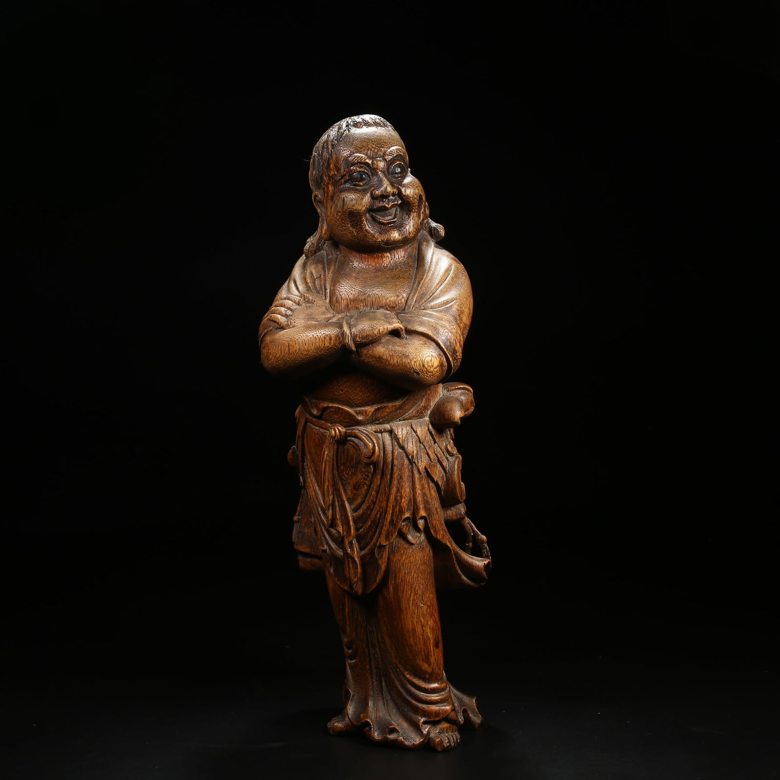 A AGARWOOD STANDING FIGURE OF LIU HAI: Agarwood Standing Figure of Liu Hai