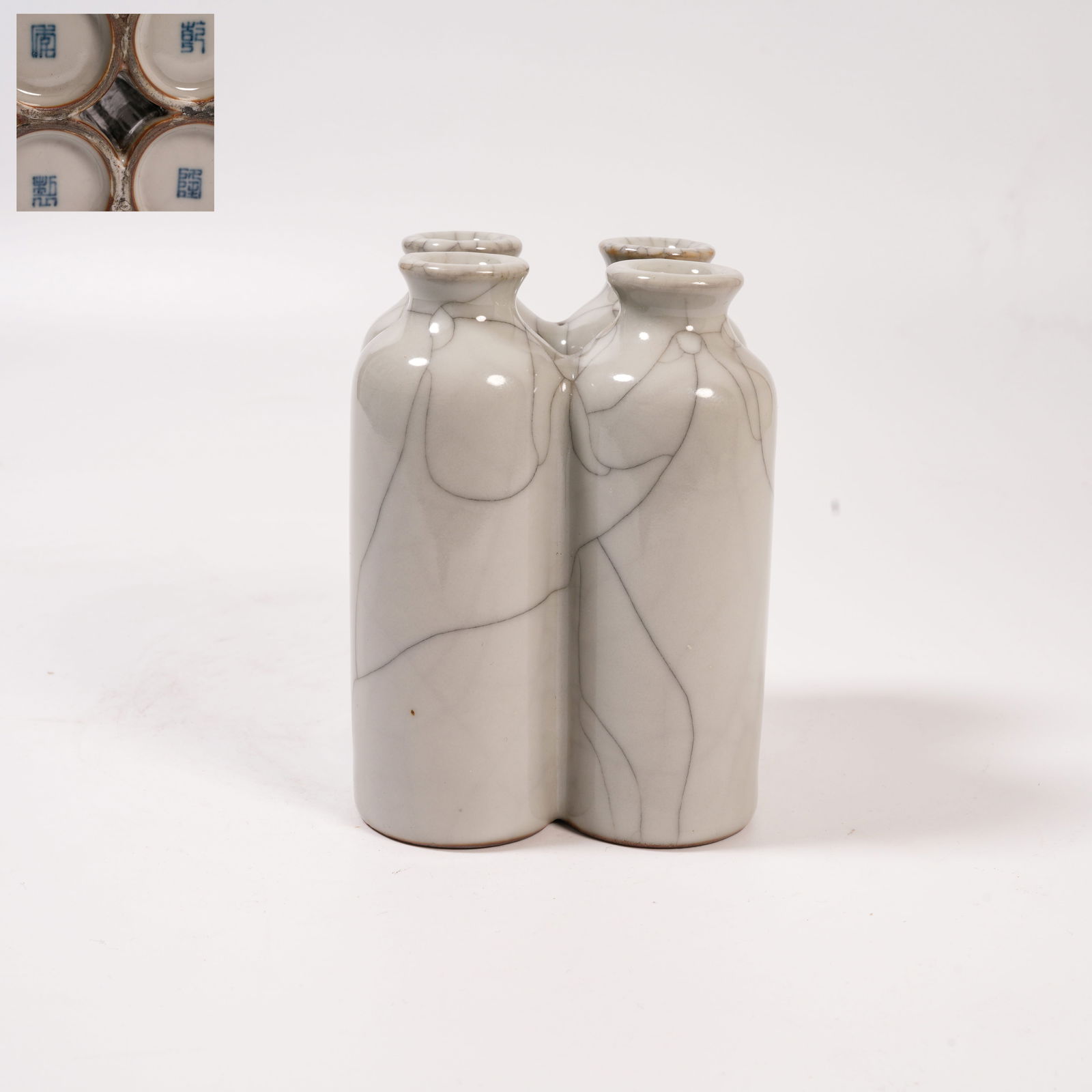 A IMITATION GUAN-STYLE FOUR-CONNECTED VASE: Imitation Guan-Style Four-Connected Vase