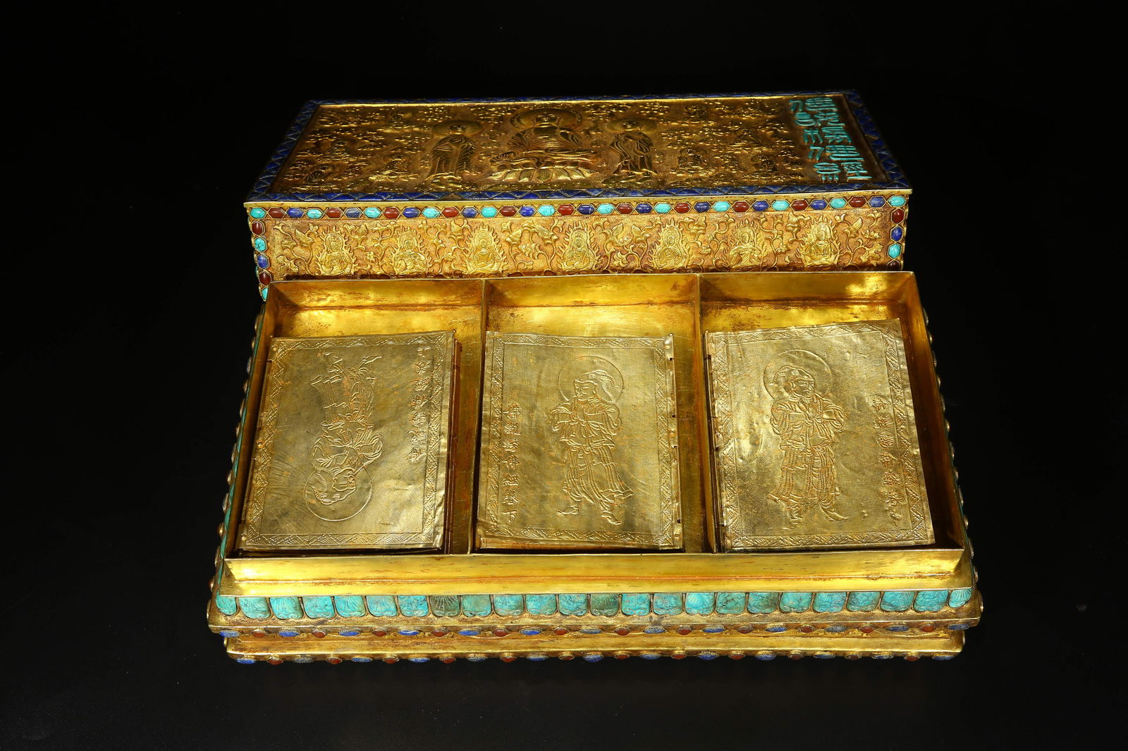 A GILT BRONZE SCRIPTURE BOX - 4