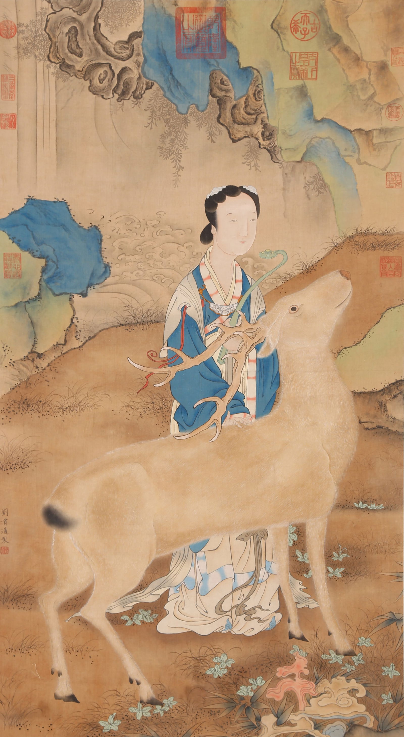 A FIGURE STORY PAINTING ON SILK BY LIU GUANDAO.劉貫道: Figure Story Painting on Silk by Liu Guandao.劉貫道