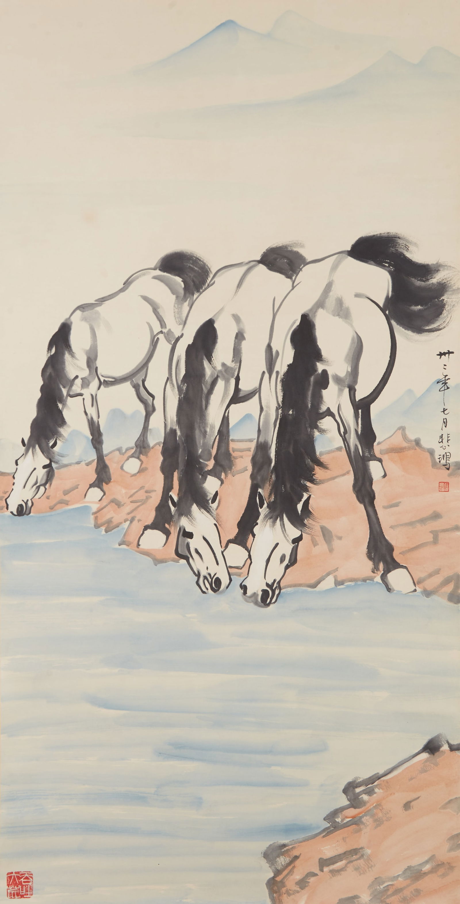 A DRINKING HORSE PAINTING ON PAPER BY XU BEIHONG.徐悲鴻 (1 of 8)