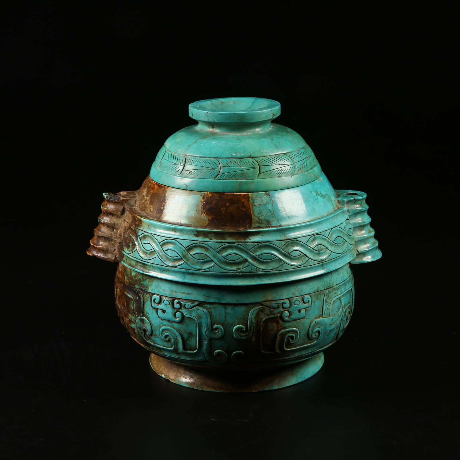 A TURQUOISE DRAGON-PATTERN COVERED CENSER: Turquoise Dragon-Pattern Covered Censer