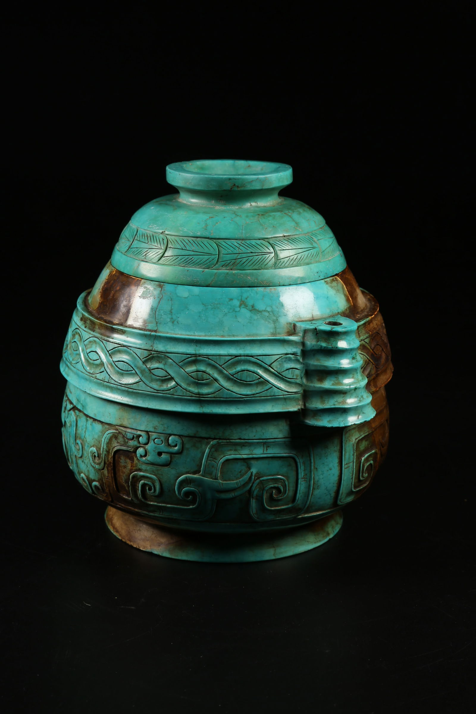 A TURQUOISE DRAGON-PATTERN COVERED CENSER - 3