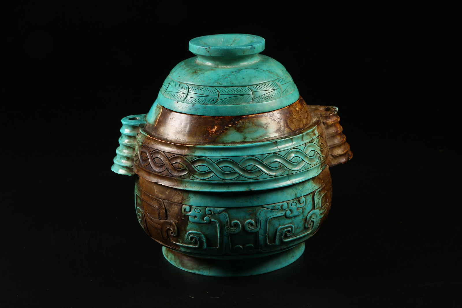 A TURQUOISE DRAGON-PATTERN COVERED CENSER - 4