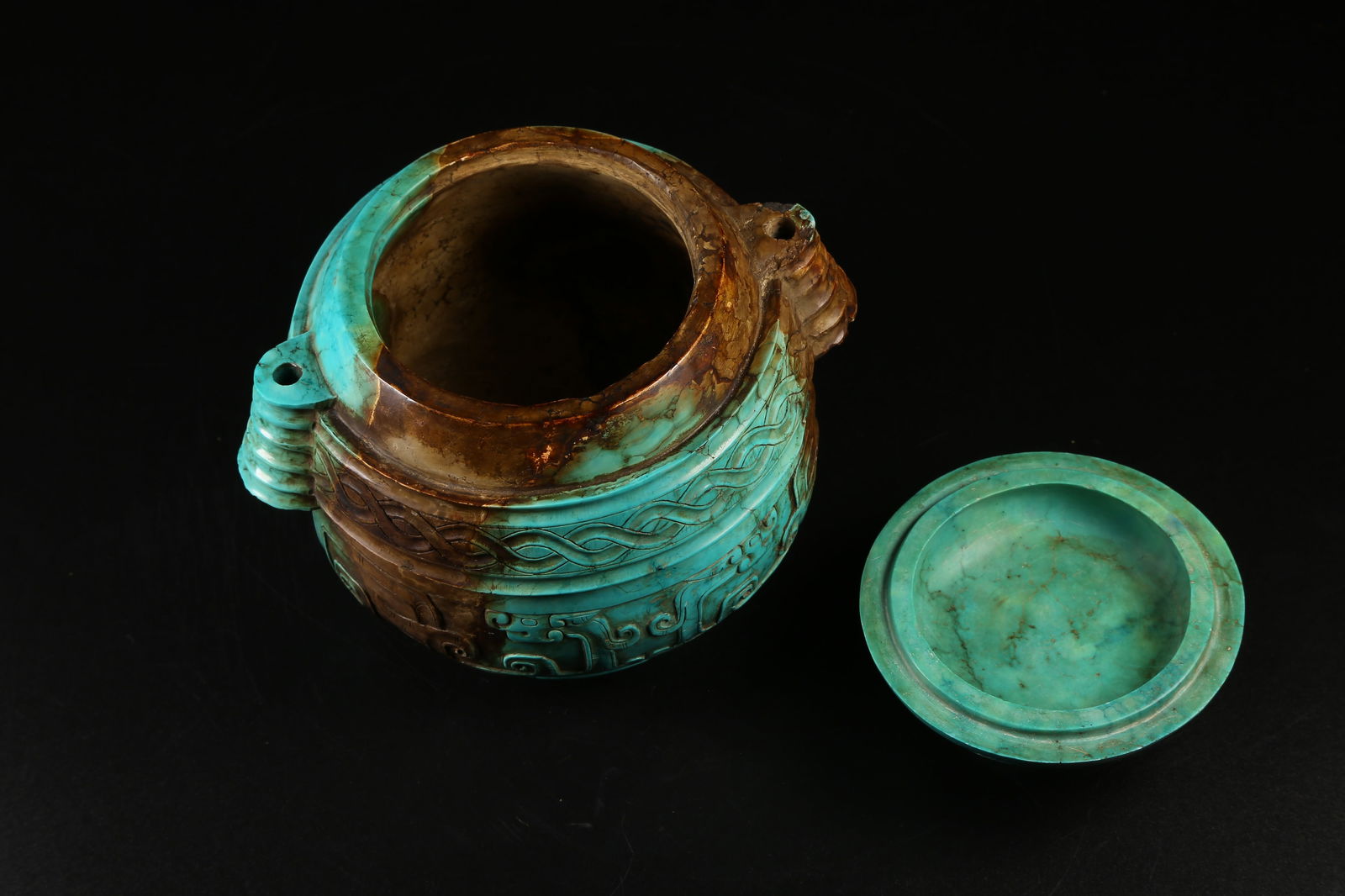 A TURQUOISE DRAGON-PATTERN COVERED CENSER - 8
