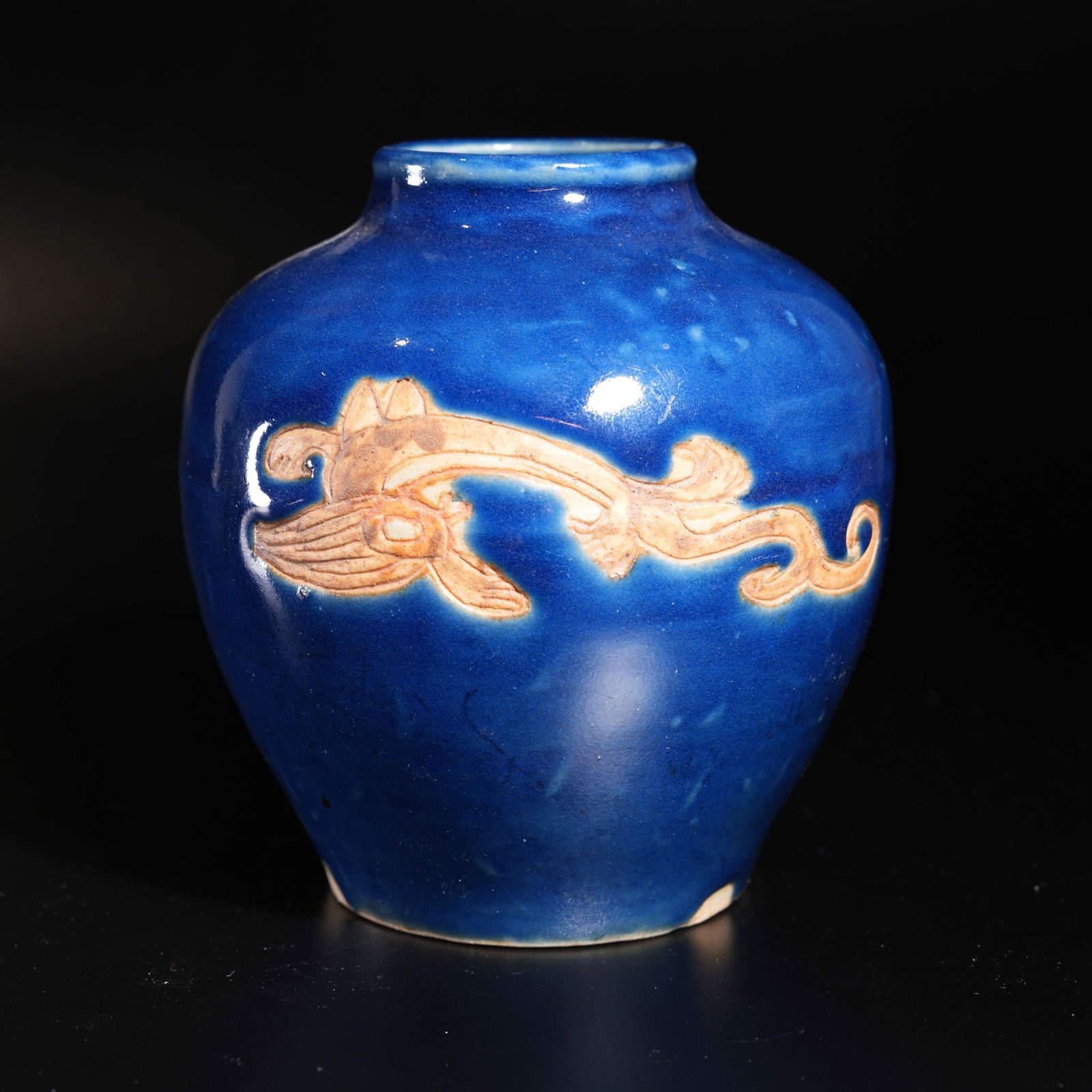 A BLUE-GLAZED DRAGON-PATTERN JAR - 5
