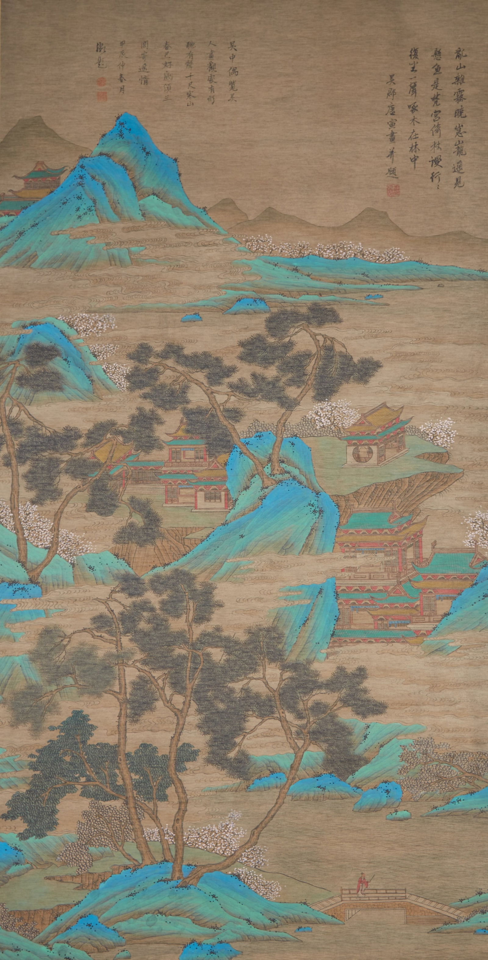 A LANDSCAPE WITH PAVILIONS ON SILK BY TANG BOHU.唐伯虎 (1 of 14)