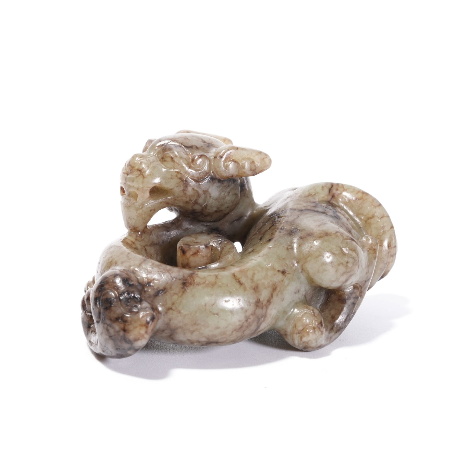 A HETIAN JADE DRAGON-SHAPED ORNAMENT: Hetian Jade Dragon-Shaped Ornament